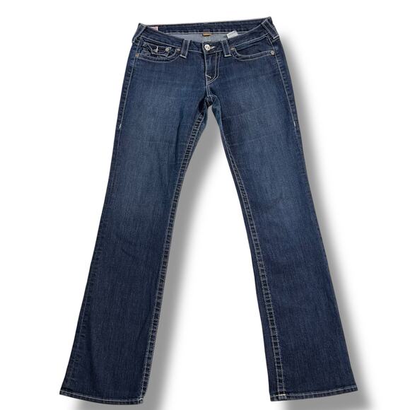 True Religion Womens Denim Blue Jeans Billy Straight Leg Dark Wash Size 31 - Picture 1 of 13